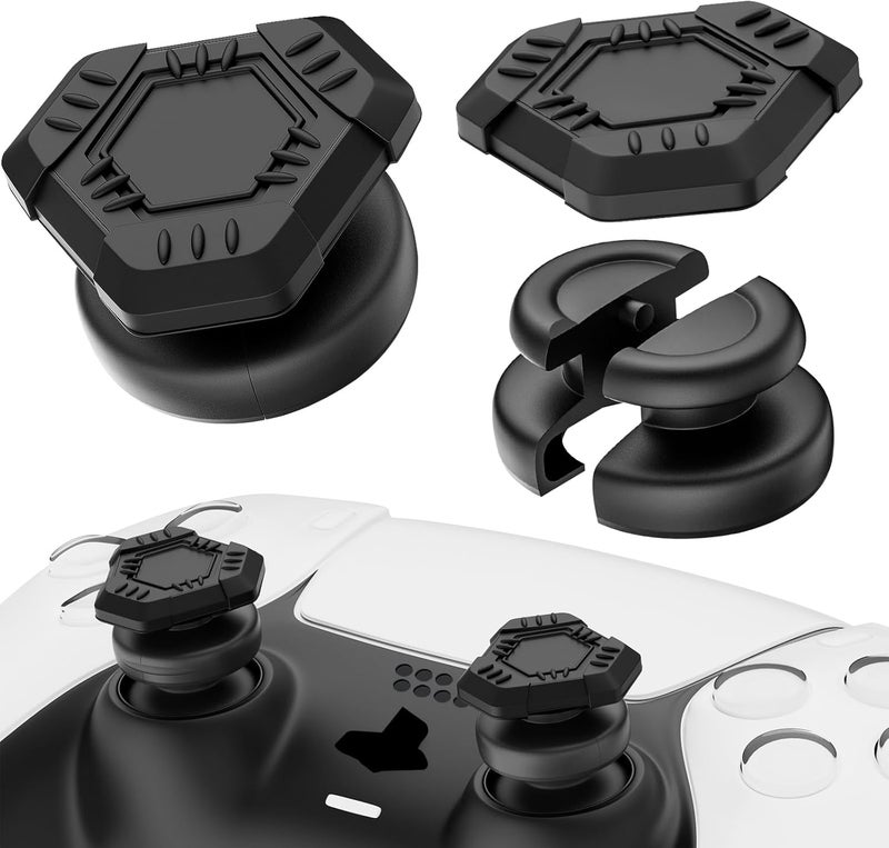 PlayRealm NO FALLING OFF Thumbstick Extender & Silicone Grip Cover 2 Sets for PS5 & PS4 Controller (UFO Black) - Image 1